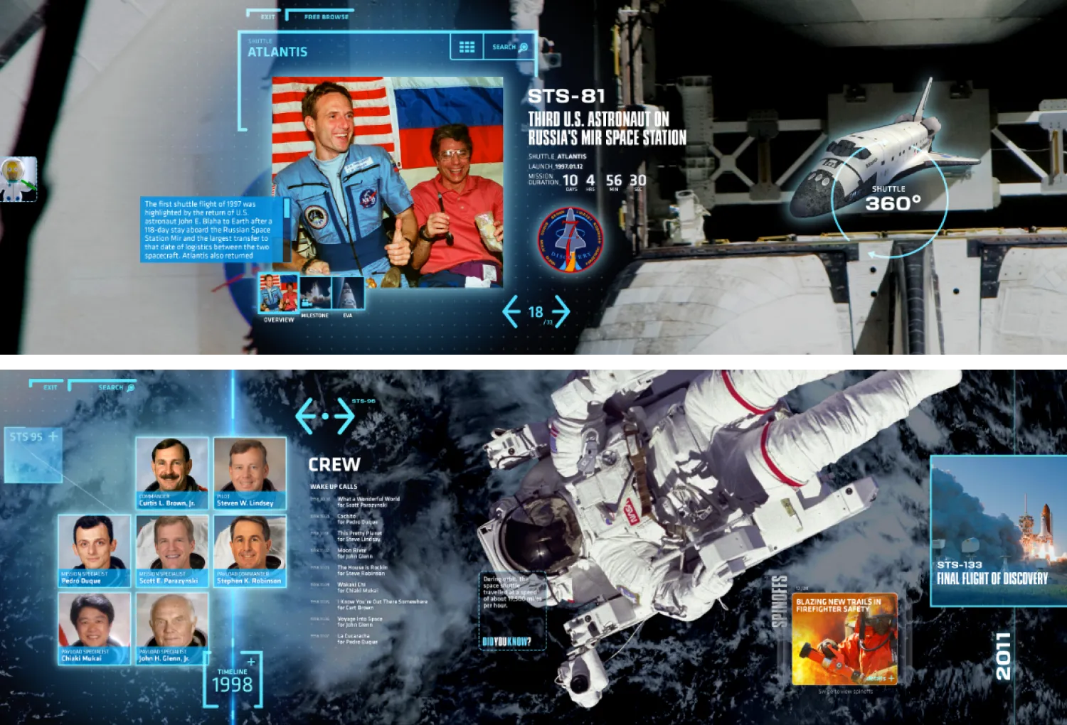 Screen capture of the International Space Station interactive, introducing the crew.