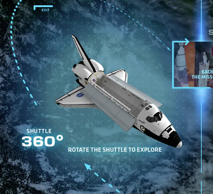 Screen capture of an interactive detailing specifications of a space shuttle.